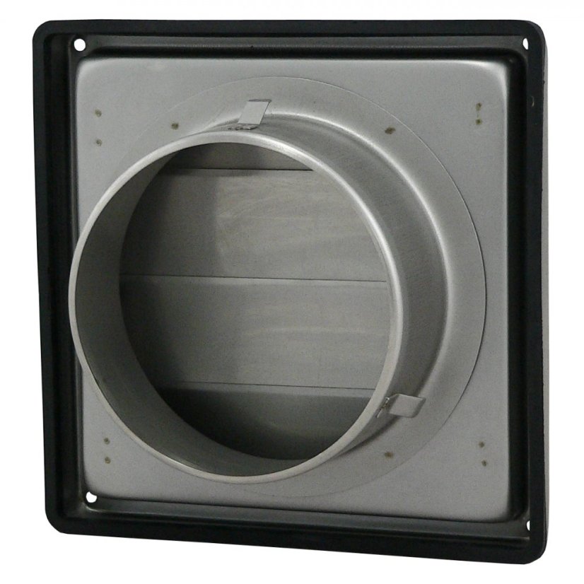 Nerezová hranatá mřížka se samotížnou žaluzií a přírubou - Varianta: 180x180, Ø125mm