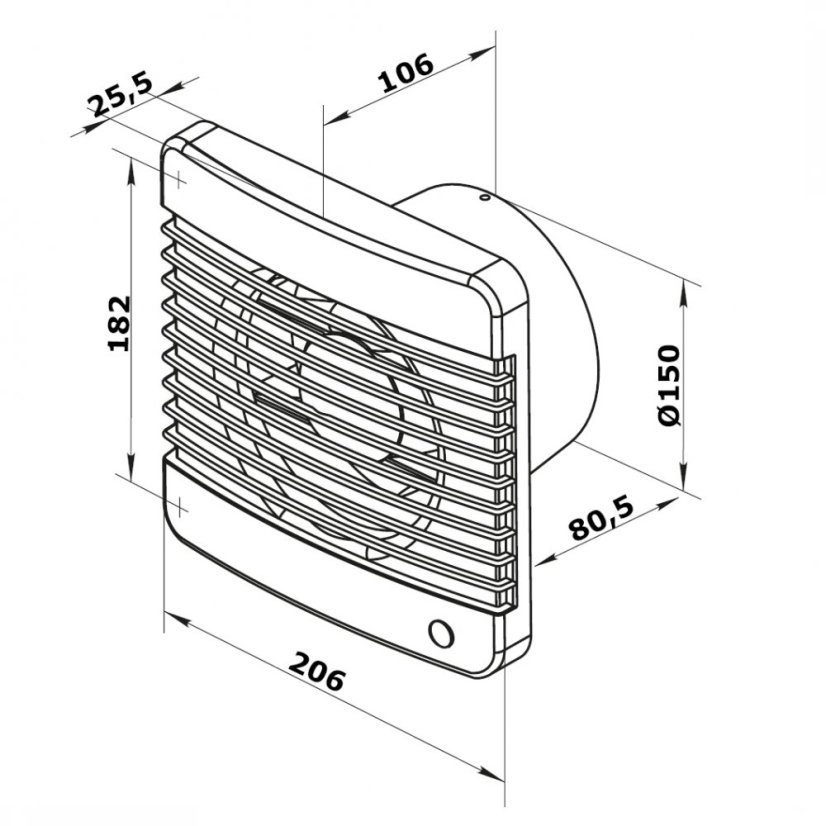 Ventilátor do koupelny GRACE Z 150 s časovým doběhem a s výkonnějším motorem