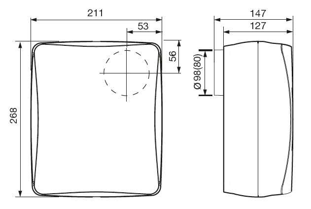 Radiální koupelnový ventilátor EBB 100 N HT, 2-otáčkový, hygrostat, časový doběh