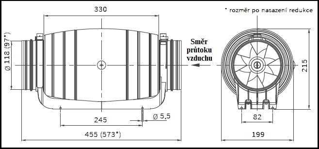 Plastový, potrubní ventilátor TA Silent 100/125