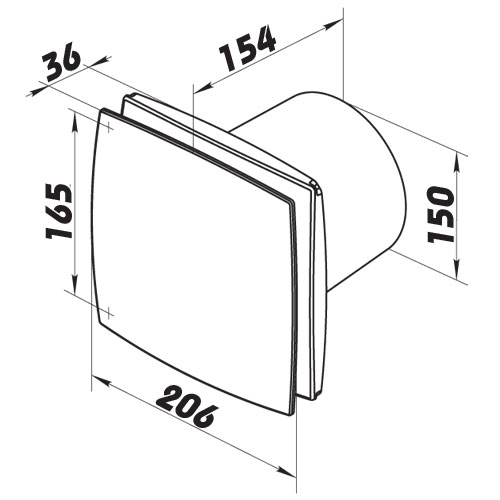 Ventilátor BFAZW 150 hliníková verze s časovým doběhem, čidlem vlhkosti a výkonnějším motorem