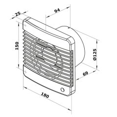 Ventilátor do koupelny GRACE ZW 125 s časovým doběhem, čidlem vlhkosti a s výkonnějším motorem