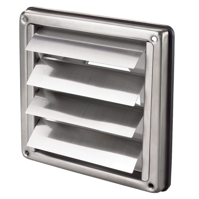 Nerezová hranatá mřížka se samotížnou žaluzií a přírubou - Varianta: 180x180, Ø125mm